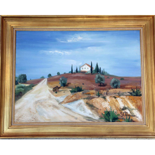 Huile de Svetlana Manen intitulée ferme toscane 1967