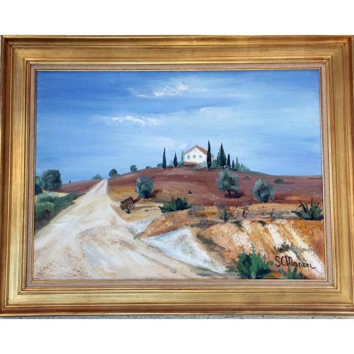 Huile de Svetlana Manen intitulée ferme toscane 1967