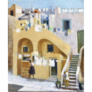 Huile de Svetlana Manen intitulée Procida Italie 1964