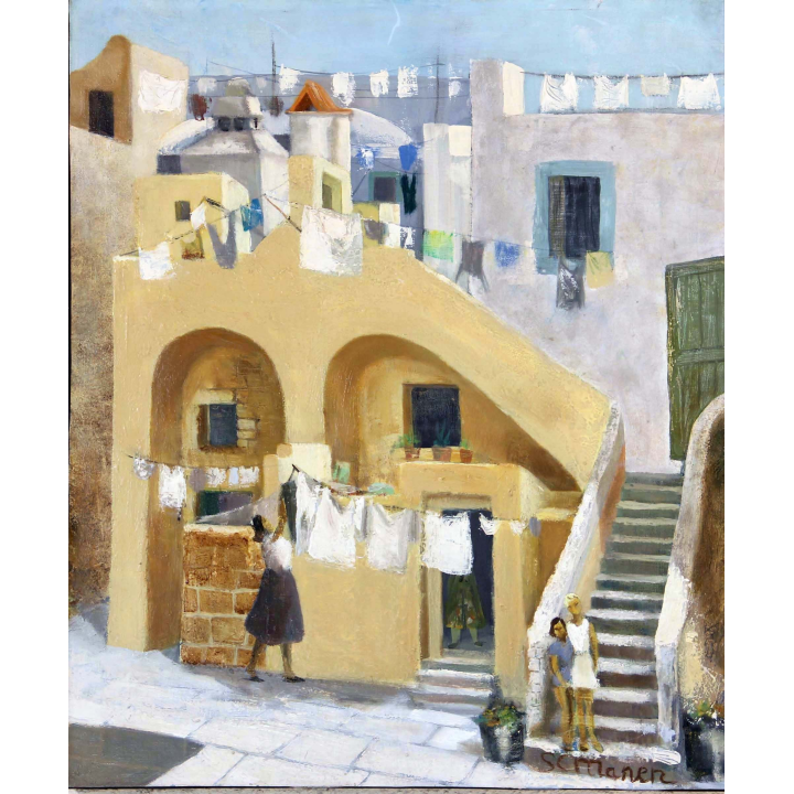 Huile de Svetlana Manen intitulée Procida Italie 1964