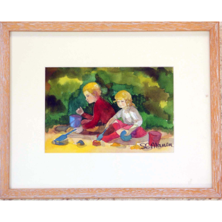 Aquarelle de Svetlana Manen intitulée Jeu au parc Monceau