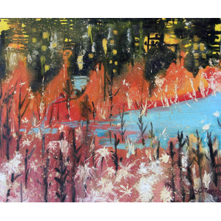 Huile de Svetlana Manen intitulée La forêt en flammes 1964 de dimension 60*50