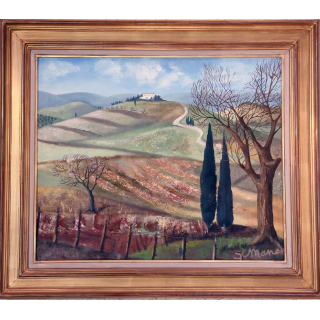 Huile de Svetlana Manen intitulée Pastorale Toscane 1964