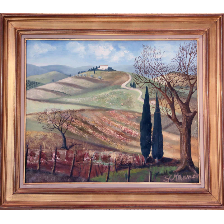 Huile de Svetlana Manen intitulée Pastorale Toscane 1964
