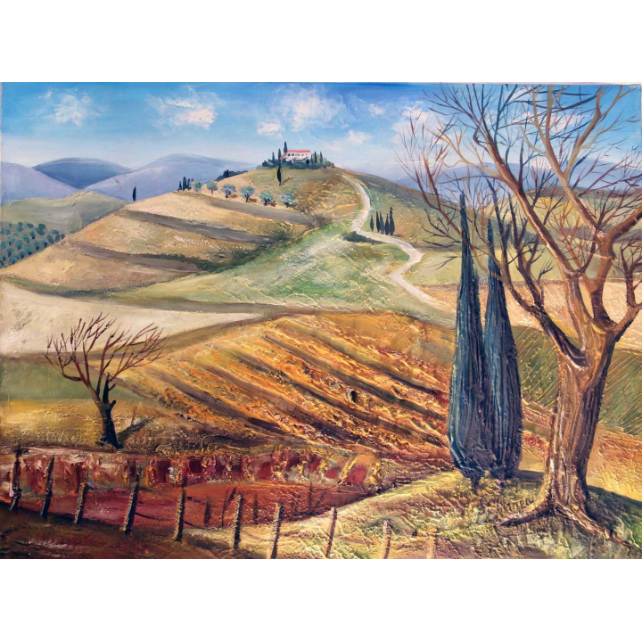 Huile de Svetlana Manen intitulée Campagne Toscane 1967
