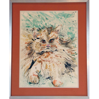 Aquarelle de Svetlana Manen intitulée le chat lion 1986