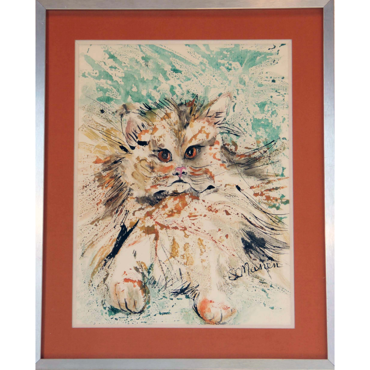 Aquarelle de Svetlana Manen intitulée le chat lion 1986
