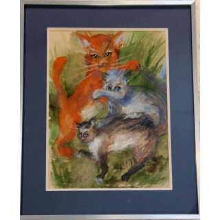 Aquarelle de Svetlana Manen intitulée Jeux de chats 1986
