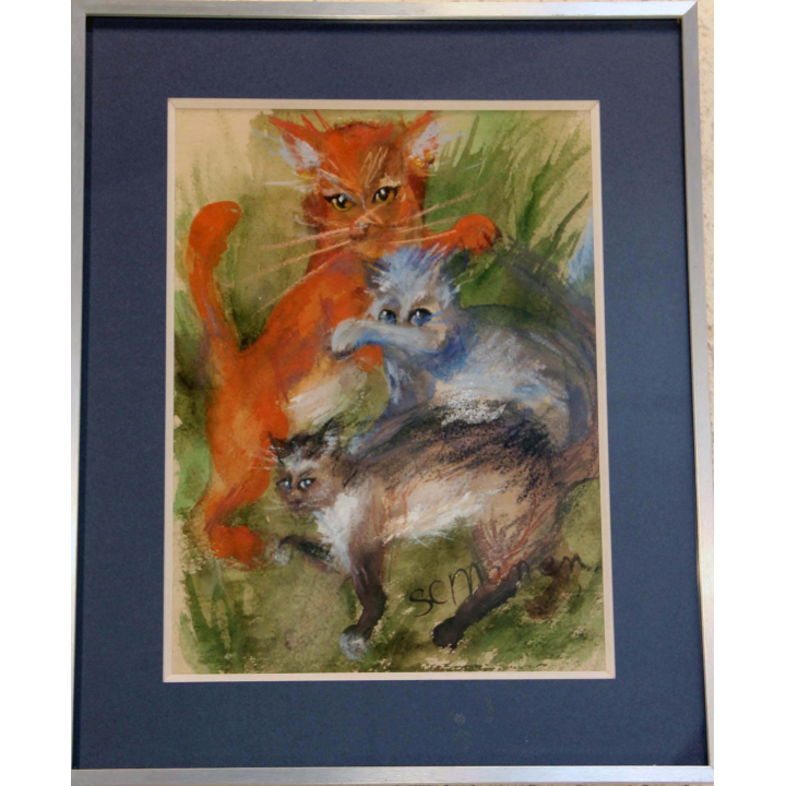 Aquarelle de Svetlana Manen intitulée Jeux de chats 1986