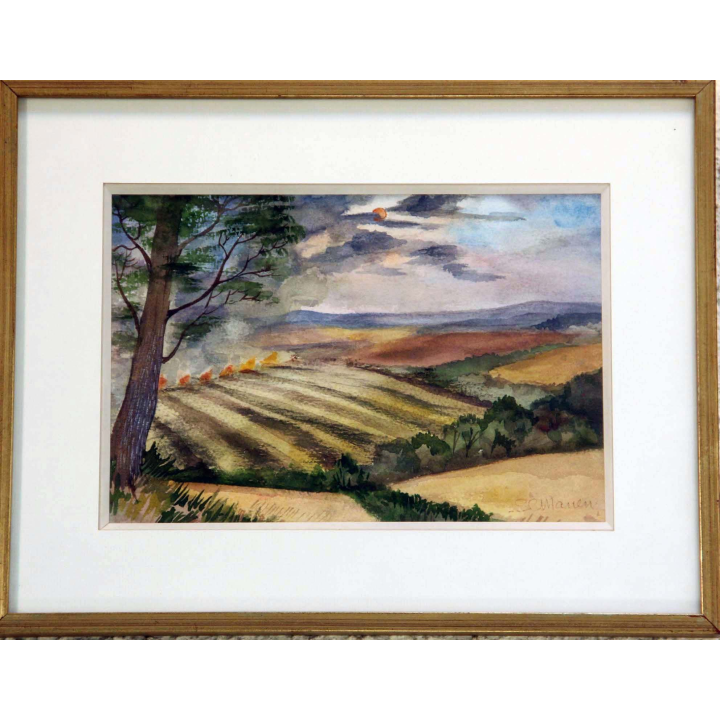 Aquarelle de Svetlana Manen intitulée Fin d'été dans l'Essex 1983