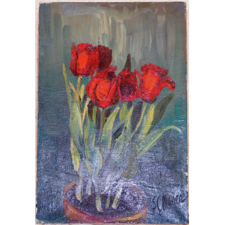 Huile de Svetlana Manen intitulée Les tulipes rouges