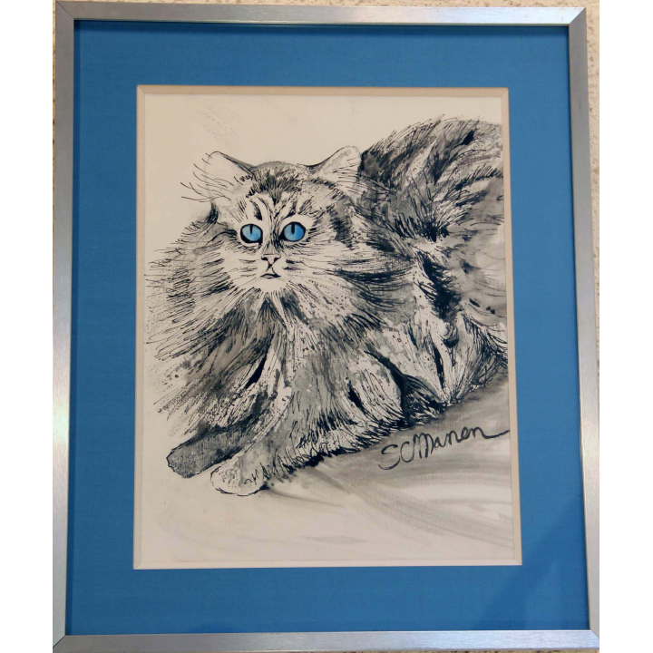 Encre de Svetlana Manen intitulée Peluche aux yeux bleus 1986