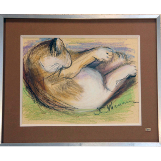 Pastel de Svetlana Manen intitulée Chat dort 1986