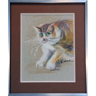 Pastel de Svetlana Manen intitulée Chat au guet 1986