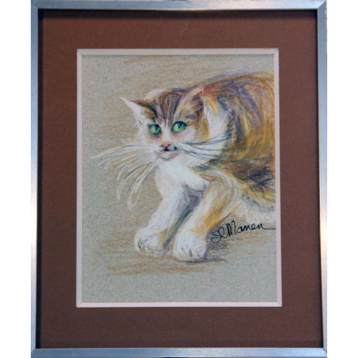 Pastel de Svetlana Manen intitulée Chat au guet 1986