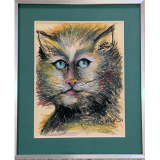 Pastel de Svetlana Manen intitulée Chat barbu 1986
