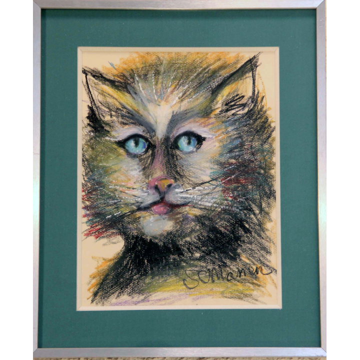 Pastel de Svetlana Manen intitulée Chat barbu 1986