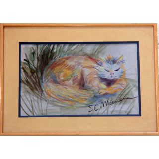 Pastel de Svetlana Manen intitulée quand le chat n'est pas là 1986