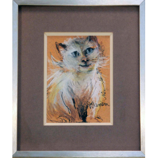 Pastel de Svetlana Manen intitulée Le petit chat à la grosse tête 1986