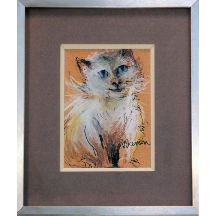 Pastel de Svetlana Manen intitulée Le petit chat à la grosse tête 1986