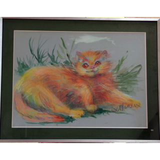 Pastel de Svetlana Manen intitulé Le pa...chat à la grosse tête