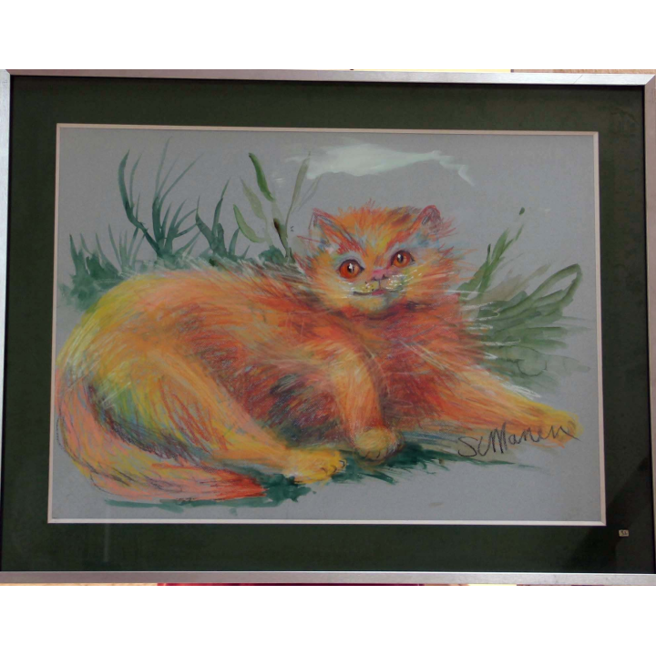 Pastel de Svetlana Manen intitulé Le pa...chat à la grosse tête