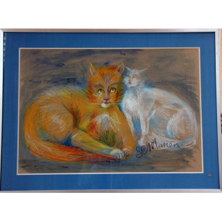 Pastel de Svetlana Manen intitulée Un chat rêve 1986