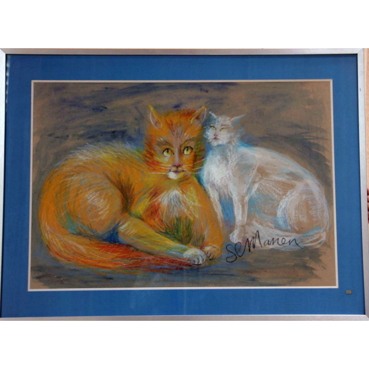 Pastel de Svetlana Manen intitulée Un chat rêve 1986