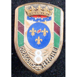 Insigne du 8° régiment de dragons du Rhône Drago H. 172 bandes rouges