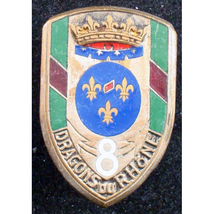 Insigne du 8° régiment de dragons du Rhône Drago H. 172 bandes rouges
