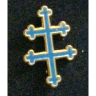 CROIX DE LORRAINE : insigne de la croix de Lorraine dorée peinte en bleu de fabrication ancienne