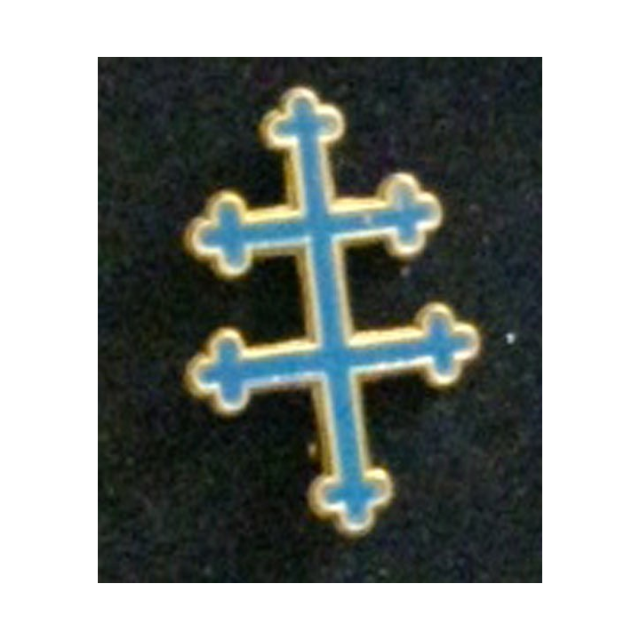 CROIX DE LORRAINE : insigne de la croix de Lorraine dorée peinte en bleu de fabrication ancienne