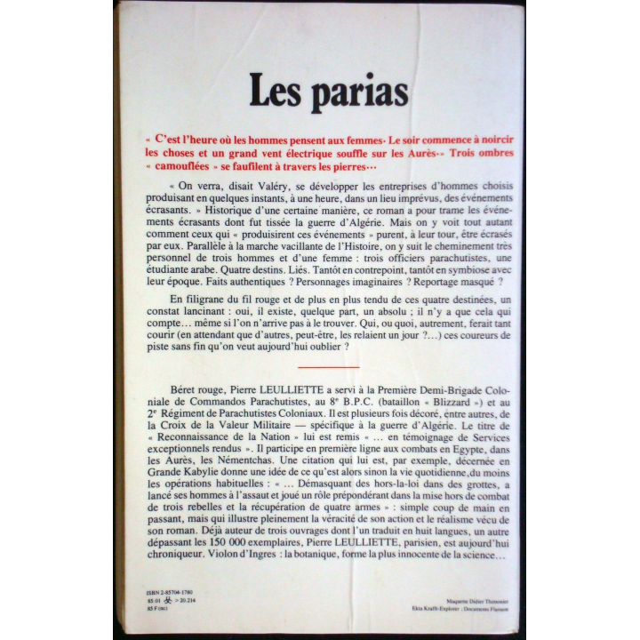Les Parias écrit par Pierre Leulliette aux éditions Pygmalion
