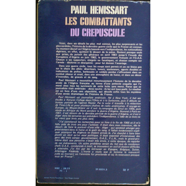 Les combattants du crépuscule écrit par Paul Henissart édition Grasset