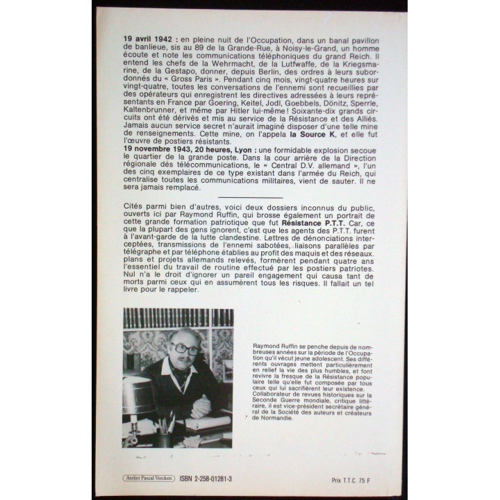 Résistance P.T.T écrit par Raymond Ruffin éditions Presses de la Cité
