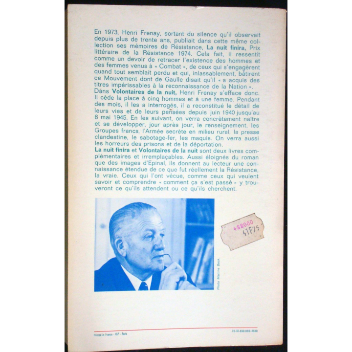 Volontaires de la nuit écrit par Henri Frenay. Ed. Robert Laffont