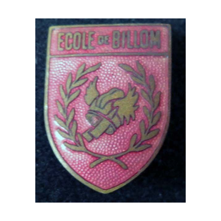 Insigne métallique de l'école de Billom de fabrication Augis en émail