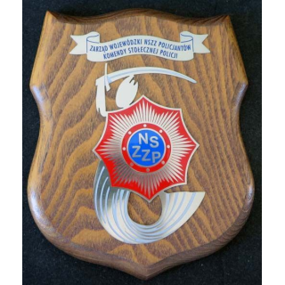 insigne de la Police polonaise métallique sur écu de bois