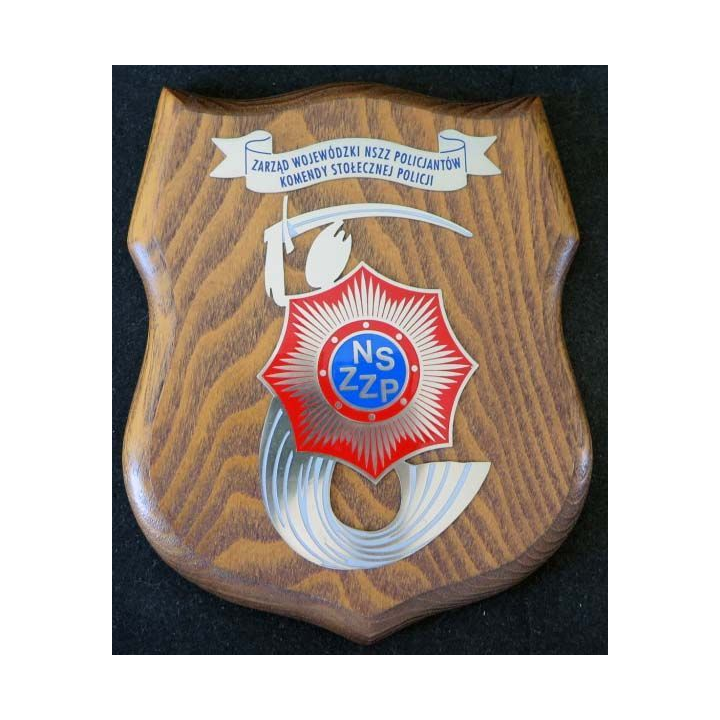 insigne de la Police polonaise métallique sur écu de bois