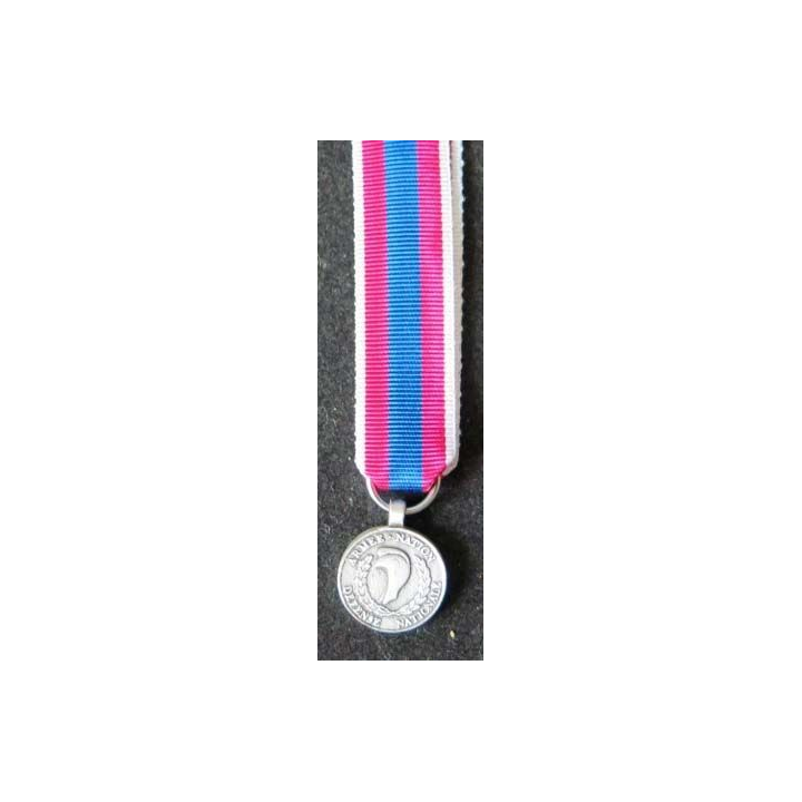 Cette médaille miniature de la défense nationale est de grade argent