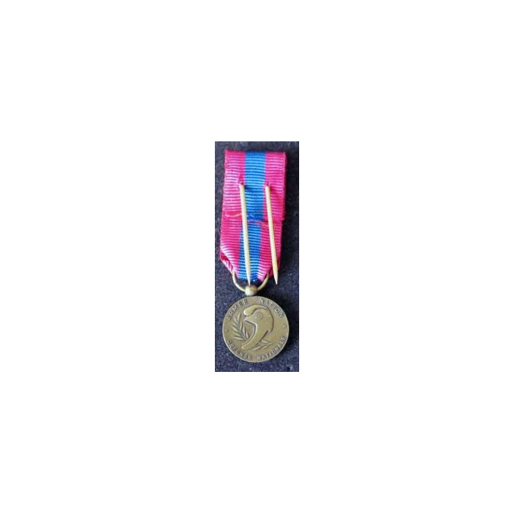 Cette médaille miniature de la défense nationale est en bronze