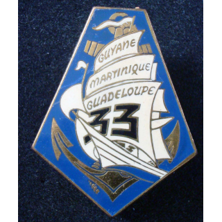 Insigne 33° Régiment d'Infanterie de Marine Drago Paris G. 1897 émail