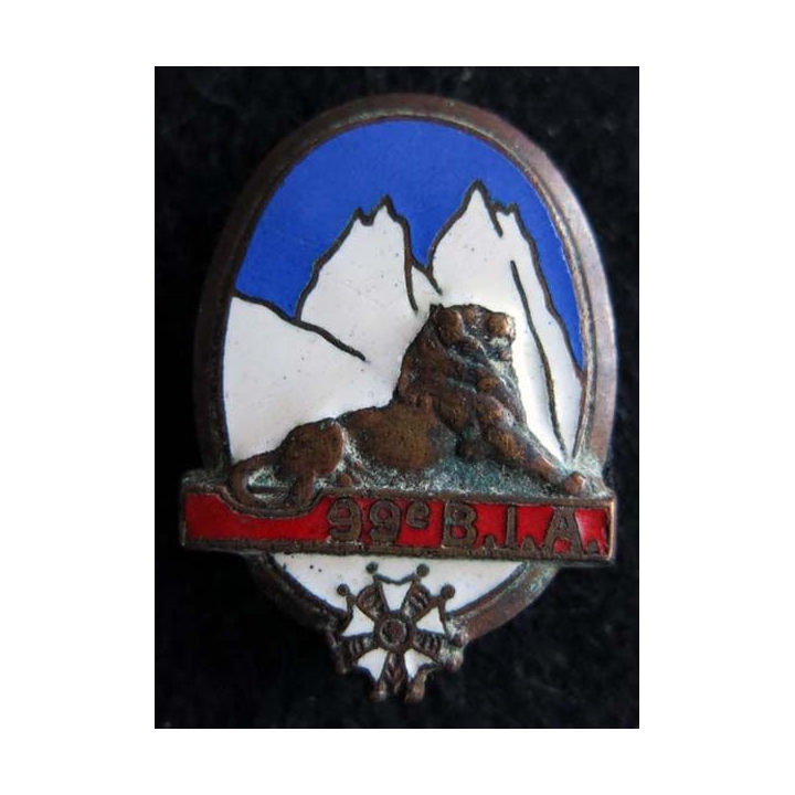99° BIA : Insigne métallique du 99° bataillon d’infanterie alpine de fabrication Drago Olivier Métra H. 285 en émail