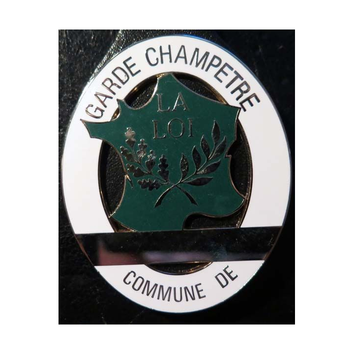 POLICE : plaque métallique de garde champêtre sur son cuir