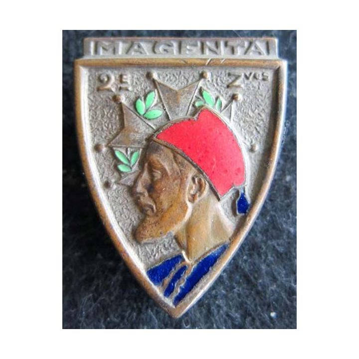 2° RZ : insigne métallique du 2° régiment de zouaves de fabrication Drago Paris H. 130 en émail