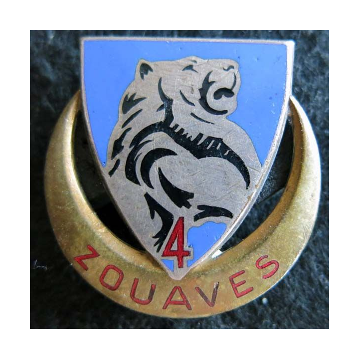 4° RZ : insigne métallique du 4° régiment de zouaves de fabrication Drago Paris H. 372 en émail