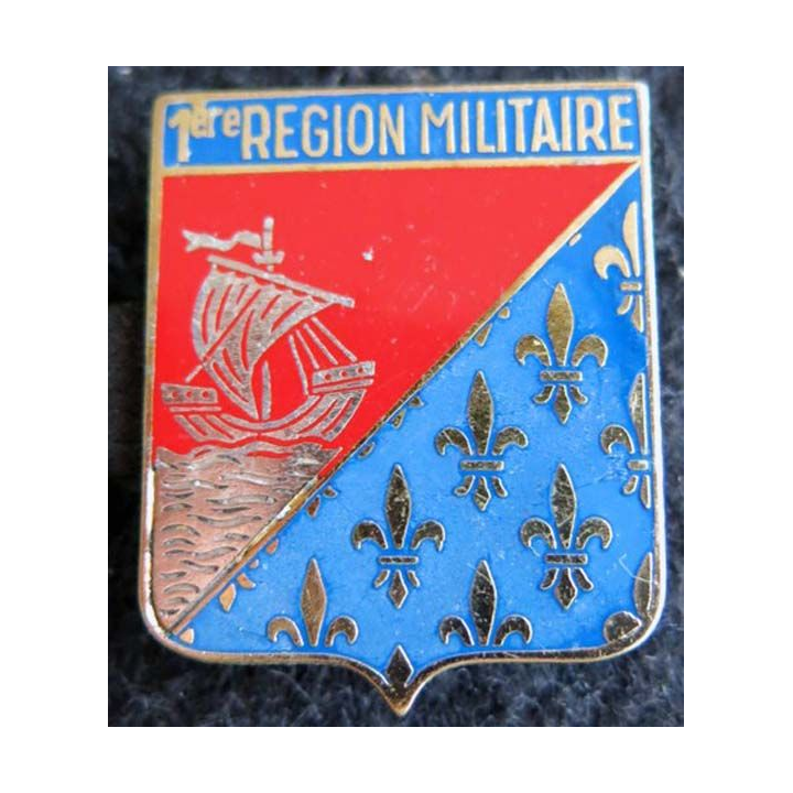 1° RM : insigne métallique de la 1° région militaire de fabrication Drago Paris G. 2219