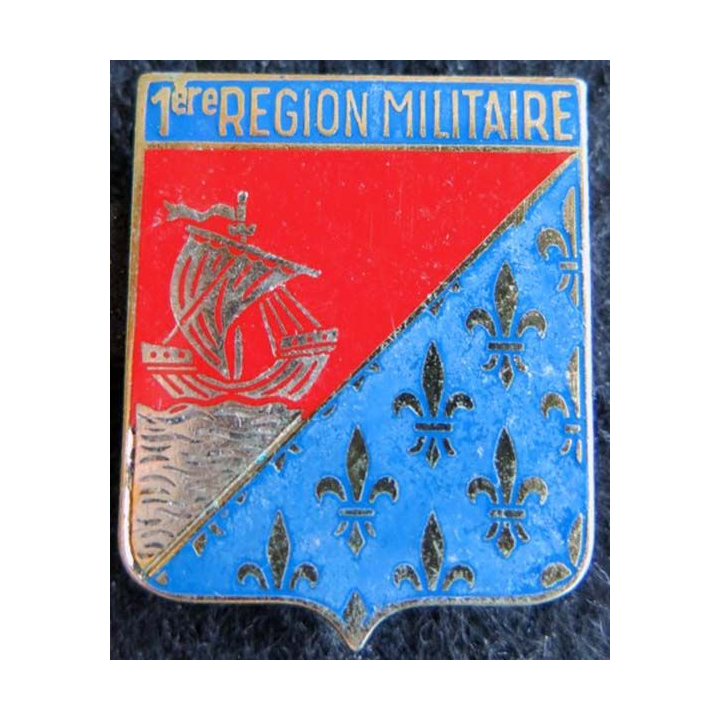 1° RM : insigne métallique de la 1° région militaire de fabrication Drago Paris G. 2219