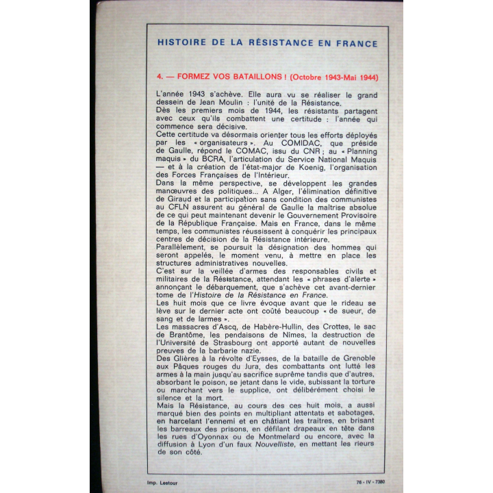 Histoire de la Résistance en France. T4. Octobre 43-Mai 44 Noguères