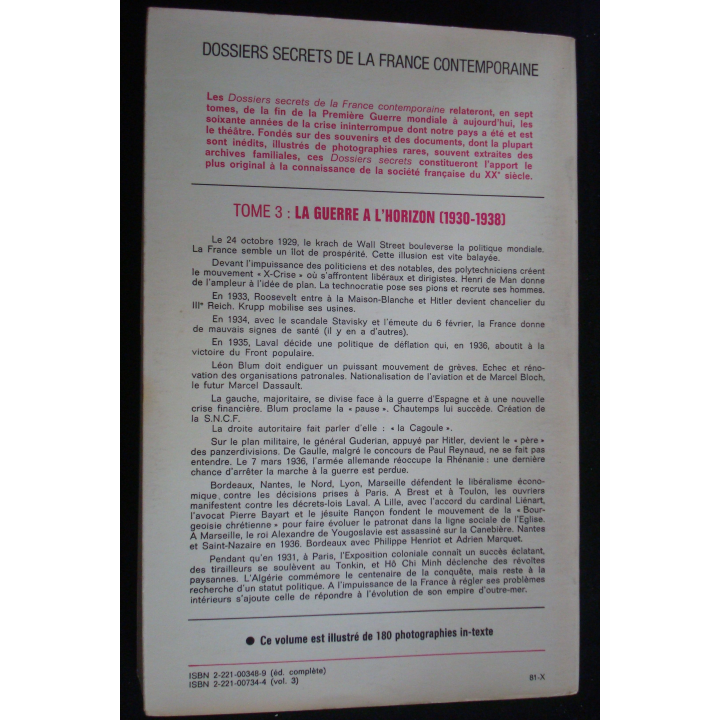 Dossiers secrets de la France contemporaine la guerre à l'horizon 30-38